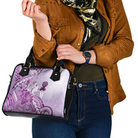Aotearoa Maori Wahine Shoulder Handbag Fantail Bird Purple Gold Marble