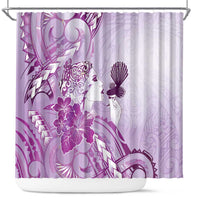 Aotearoa Maori Wahine Shower Curtain Fantail Bird Purple Gold Marble LT05 Purple - Polynesian Pride