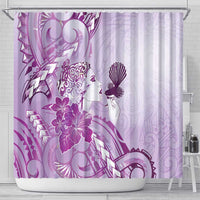 Aotearoa Maori Wahine Shower Curtain Fantail Bird Purple Gold Marble LT05 - Polynesian Pride