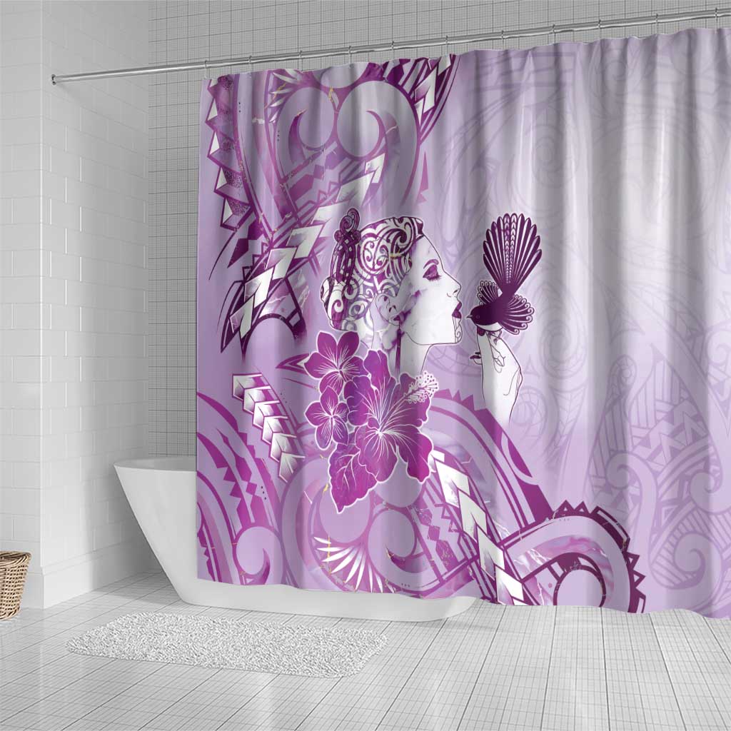 Aotearoa Maori Wahine Shower Curtain Fantail Bird Purple Gold Marble LT05 - Polynesian Pride