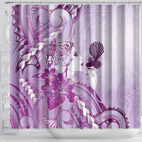 Aotearoa Maori Wahine Shower Curtain Fantail Bird Purple Gold Marble LT05 - Polynesian Pride