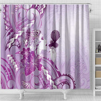Aotearoa Maori Wahine Shower Curtain Fantail Bird Purple Gold Marble LT05 - Polynesian Pride