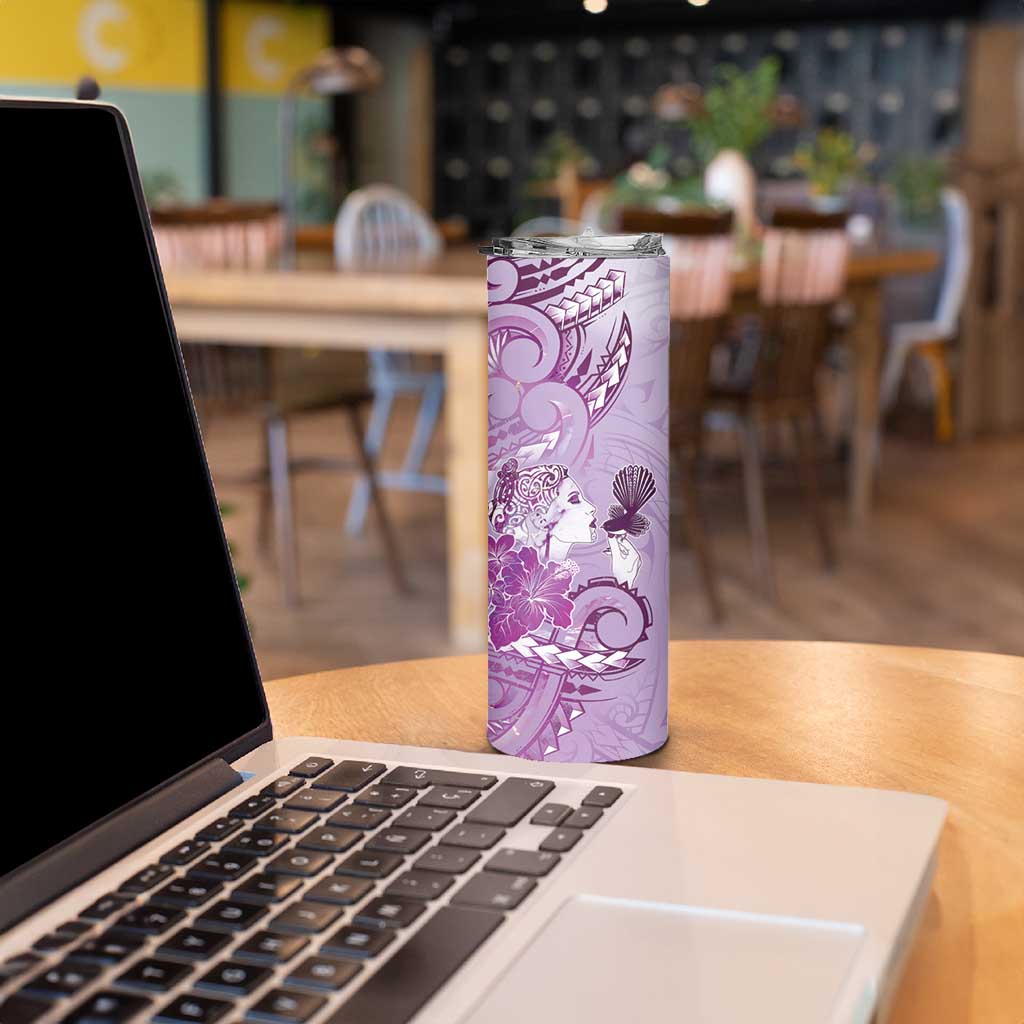 Aotearoa Maori Wahine Skinny Tumbler Fantail Bird Purple Gold Marble LT05 - Polynesian Pride