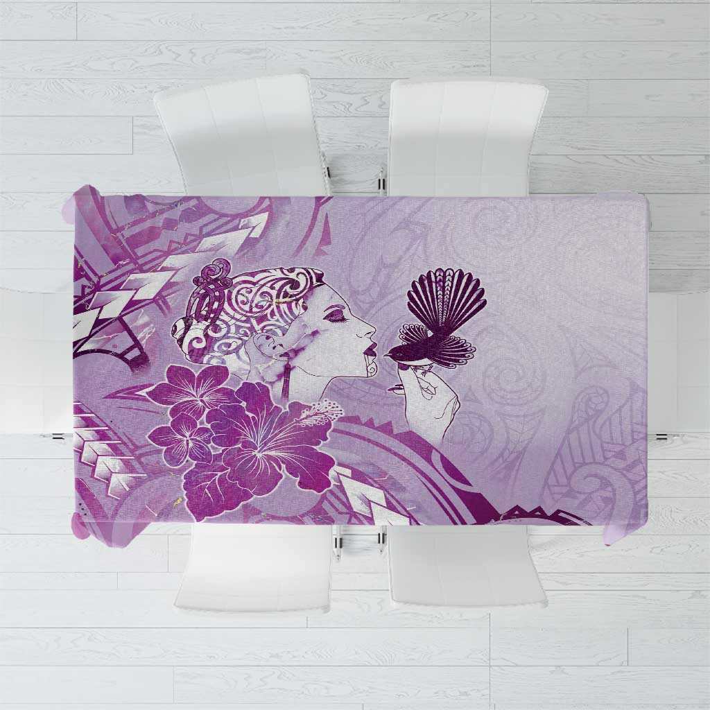 Aotearoa Maori Wahine Tablecloth Fantail Bird Purple Gold Marble LT05 Purple - Polynesian Pride
