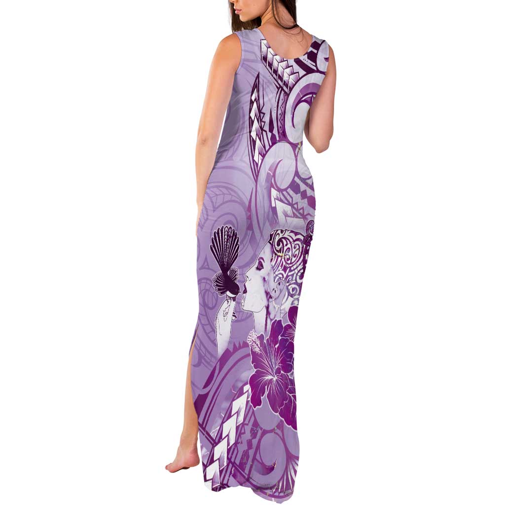 Aotearoa Maori Wahine Tank Maxi Dress Fantail Bird Purple Gold Marble LT05 - Polynesian Pride