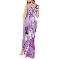 Aotearoa Maori Wahine Tank Maxi Dress Fantail Bird Purple Gold Marble LT05 - Polynesian Pride