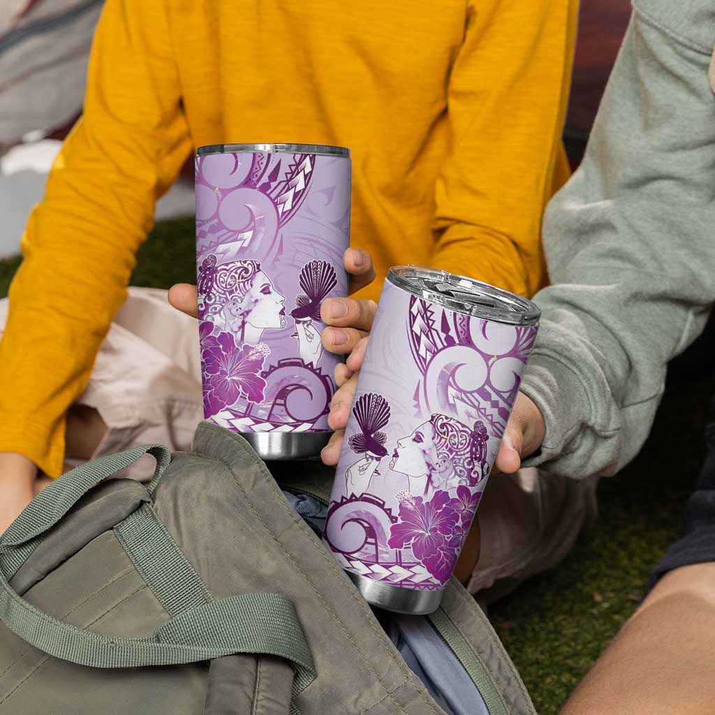 Aotearoa Maori Wahine Tumbler Cup Fantail Bird Purple Gold Marble LT05 - Polynesian Pride