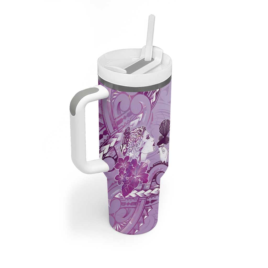 Aotearoa Maori Wahine Tumbler With Handle Fantail Bird Purple Gold Marble LT05 - Polynesian Pride