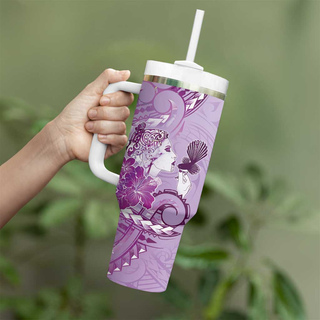 Aotearoa Maori Wahine Tumbler With Handle Fantail Bird Purple Gold Marble LT05 - Polynesian Pride