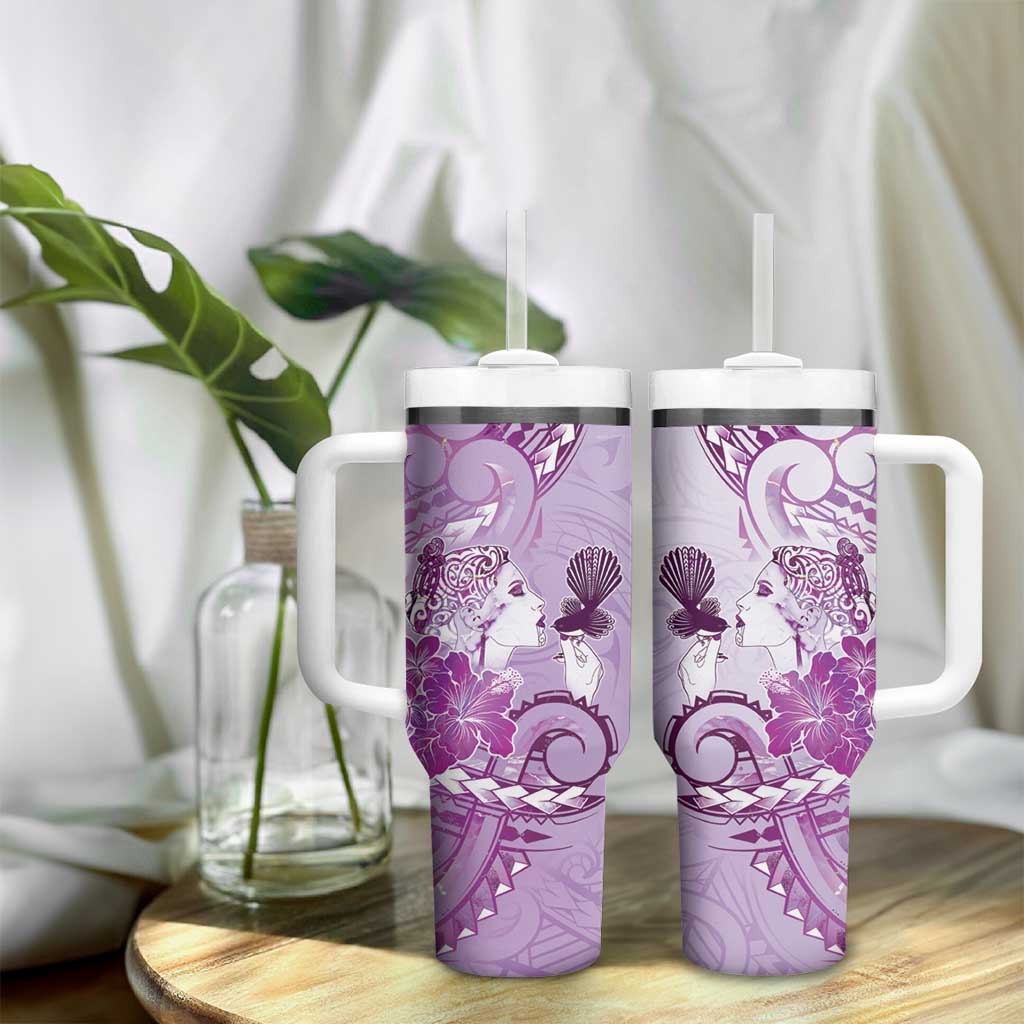 Aotearoa Maori Wahine Tumbler With Handle Fantail Bird Purple Gold Marble LT05 - Polynesian Pride