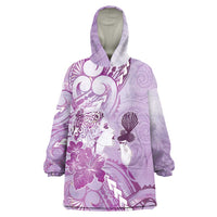 Aotearoa Maori Wahine Wearable Blanket Hoodie Fantail Bird Purple Gold Marble LT05 One Size Purple - Polynesian Pride