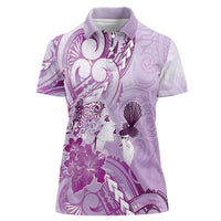 Aotearoa Maori Wahine Women Polo Shirt Fantail Bird Purple Gold Marble LT05 Female Purple - Polynesian Pride