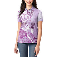 Aotearoa Maori Wahine Women Polo Shirt Fantail Bird Purple Gold Marble LT05 - Polynesian Pride