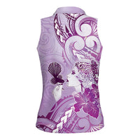 Aotearoa Maori Wahine Women Sleeveless Polo Shirt Fantail Bird Purple Gold Marble LT05 - Polynesian Pride