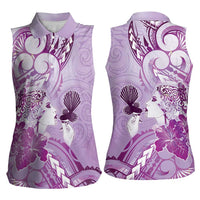 Aotearoa Maori Wahine Women Sleeveless Polo Shirt Fantail Bird Purple Gold Marble LT05 - Polynesian Pride