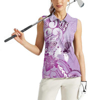 Aotearoa Maori Wahine Women Sleeveless Polo Shirt Fantail Bird Purple Gold Marble LT05 - Polynesian Pride