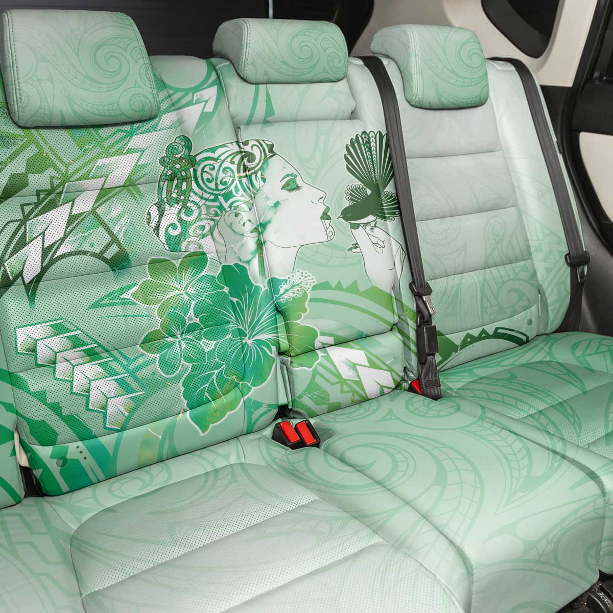 Aotearoa Maori Wahine Back Car Seat Cover Fantail Bird Green Gold Marble LT05 - Polynesian Pride