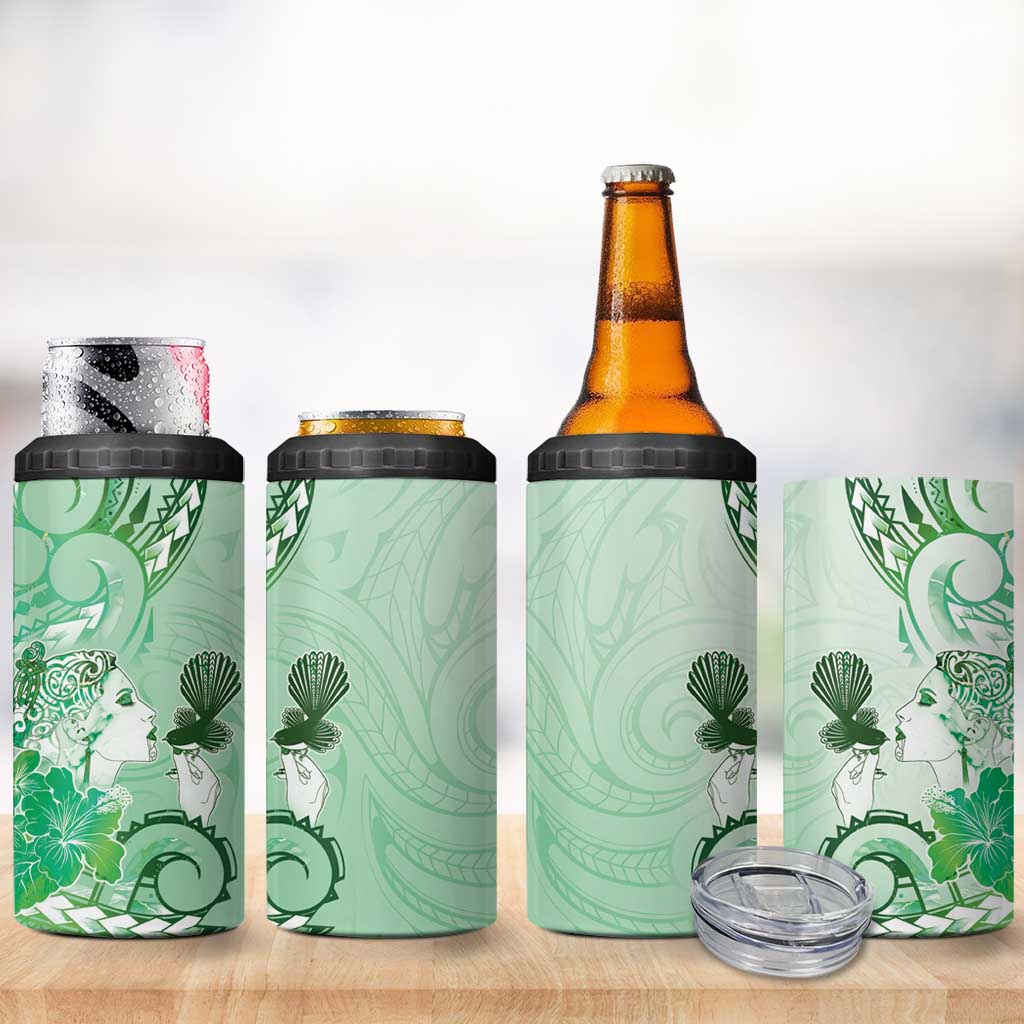 Aotearoa Maori Wahine 4 in 1 Can Cooler Tumbler Fantail Bird Green Gold Marble LT05 - Polynesian Pride