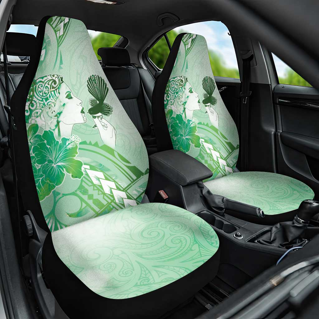 Aotearoa Maori Wahine Car Seat Cover Fantail Bird Green Gold Marble