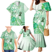 Aotearoa Maori Wahine Family Matching Mermaid Dress and Hawaiian Shirt Fantail Bird Green Gold Marble LT05 - Polynesian Pride