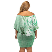 Aotearoa Maori Wahine Family Matching Off Shoulder Short Dress and Hawaiian Shirt Fantail Bird Green Gold Marble LT05 - Polynesian Pride