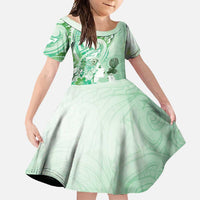 Aotearoa Maori Wahine Family Matching Tank Maxi Dress and Hawaiian Shirt Fantail Bird Green Gold Marble LT05 Daughter's Dress Green - Polynesian Pride
