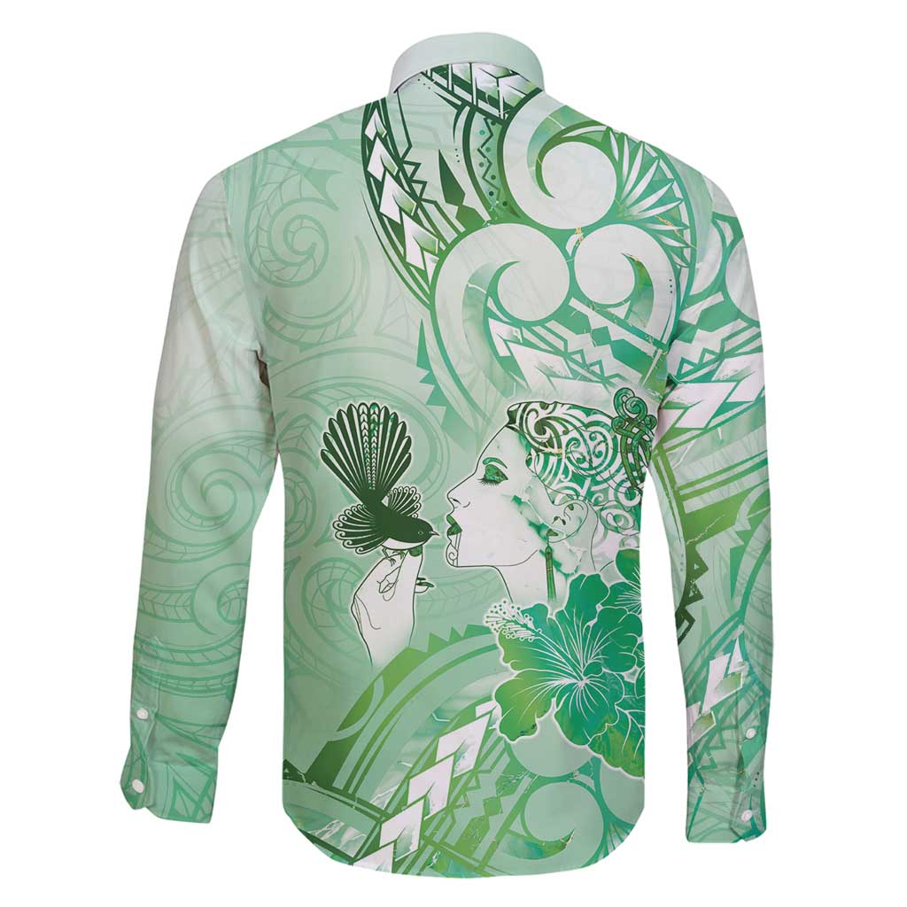 Aotearoa Maori Wahine Family Matching Tank Maxi Dress and Hawaiian Shirt Fantail Bird Green Gold Marble LT05 - Polynesian Pride