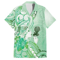 Aotearoa Maori Wahine Hawaiian Shirt Fantail Bird Green Gold Marble LT05 Green - Polynesian Pride