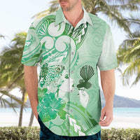 Aotearoa Maori Wahine Hawaiian Shirt Fantail Bird Green Gold Marble LT05 - Polynesian Pride