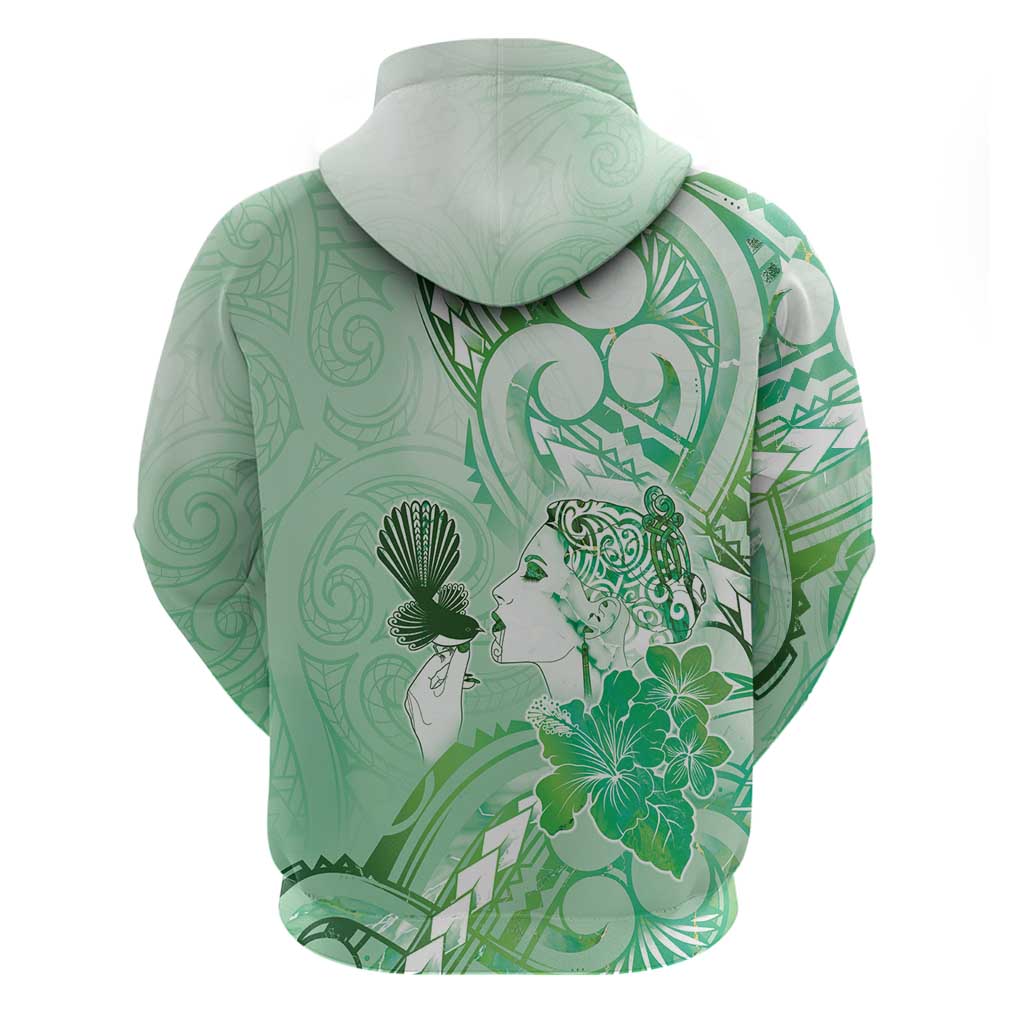Aotearoa Maori Wahine Hoodie Fantail Bird Green Gold Marble LT05 - Polynesian Pride