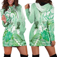 Aotearoa Maori Wahine Hoodie Dress Fantail Bird Green Gold Marble LT05 - Polynesian Pride