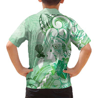 Aotearoa Maori Wahine Kid Hawaiian Shirt Fantail Bird Green Gold Marble LT05 - Polynesian Pride
