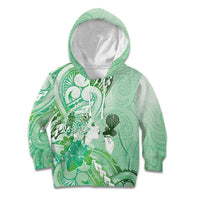 Aotearoa Maori Wahine Kid Hoodie Fantail Bird Green Gold Marble LT05 Hoodie Green - Polynesian Pride