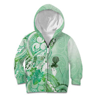Aotearoa Maori Wahine Kid Hoodie Fantail Bird Green Gold Marble LT05 Zip Hoodie Green - Polynesian Pride