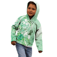 Aotearoa Maori Wahine Kid Hoodie Fantail Bird Green Gold Marble LT05 - Polynesian Pride