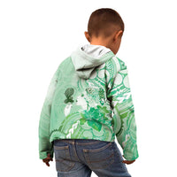 Aotearoa Maori Wahine Kid Hoodie Fantail Bird Green Gold Marble LT05 - Polynesian Pride
