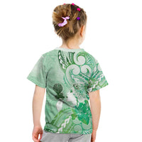 Aotearoa Maori Wahine Kid T Shirt Fantail Bird Green Gold Marble LT05 - Polynesian Pride