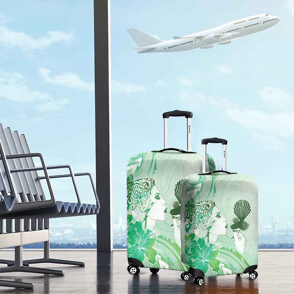 Aotearoa Maori Wahine Luggage Cover Fantail Bird Green Gold Marble LT05 - Polynesian Pride