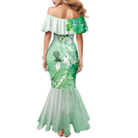 Aotearoa Maori Wahine Mermaid Dress Fantail Bird Green Gold Marble LT05 - Polynesian Pride
