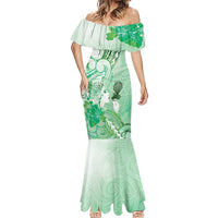 Aotearoa Maori Wahine Mermaid Dress Fantail Bird Green Gold Marble LT05 - Polynesian Pride