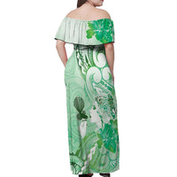 Aotearoa Maori Wahine Off Shoulder Maxi Dress Fantail Bird Green Gold Marble LT05 - Polynesian Pride