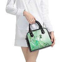 Aotearoa Maori Wahine Shoulder Handbag Fantail Bird Green Gold Marble