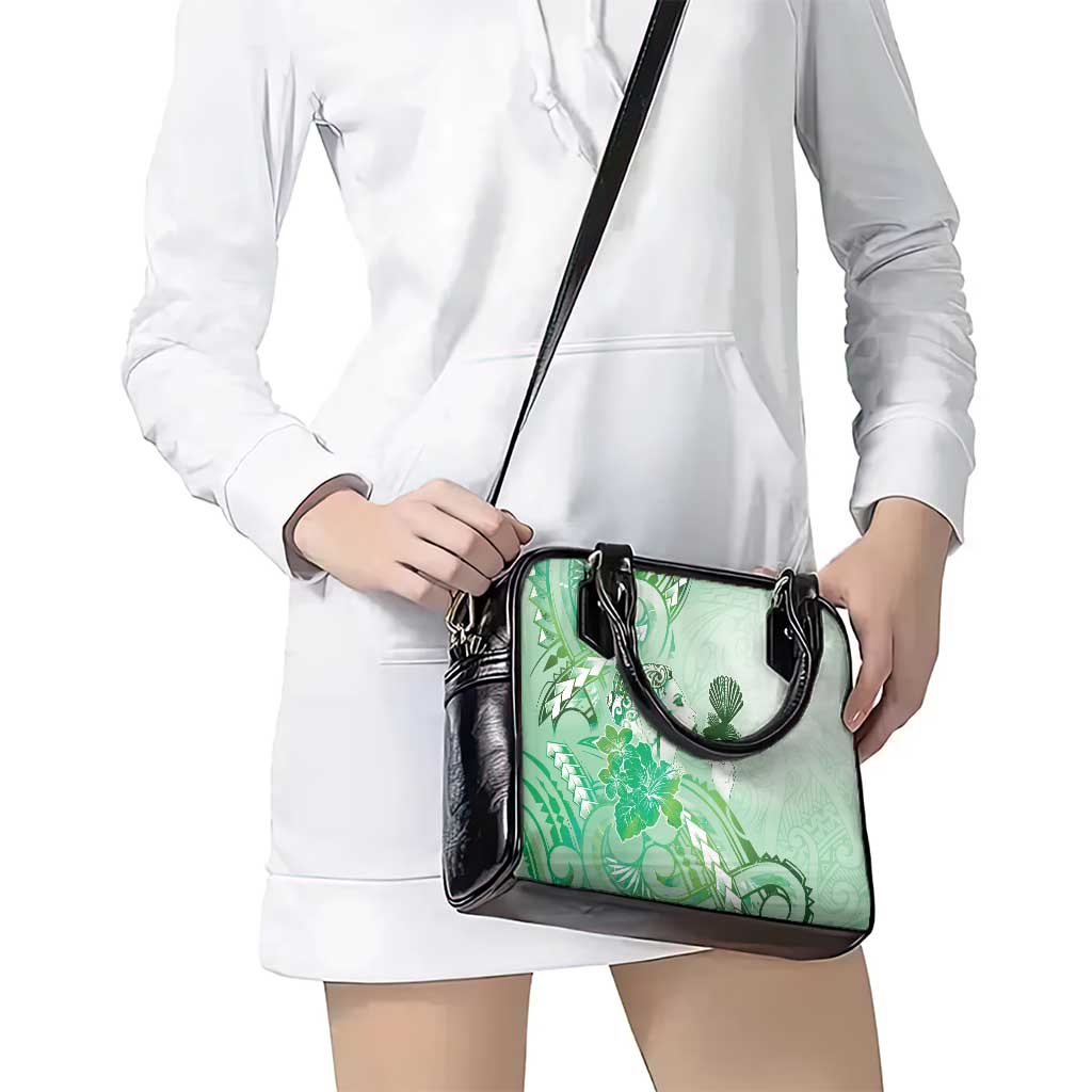 Aotearoa Maori Wahine Shoulder Handbag Fantail Bird Green Gold Marble