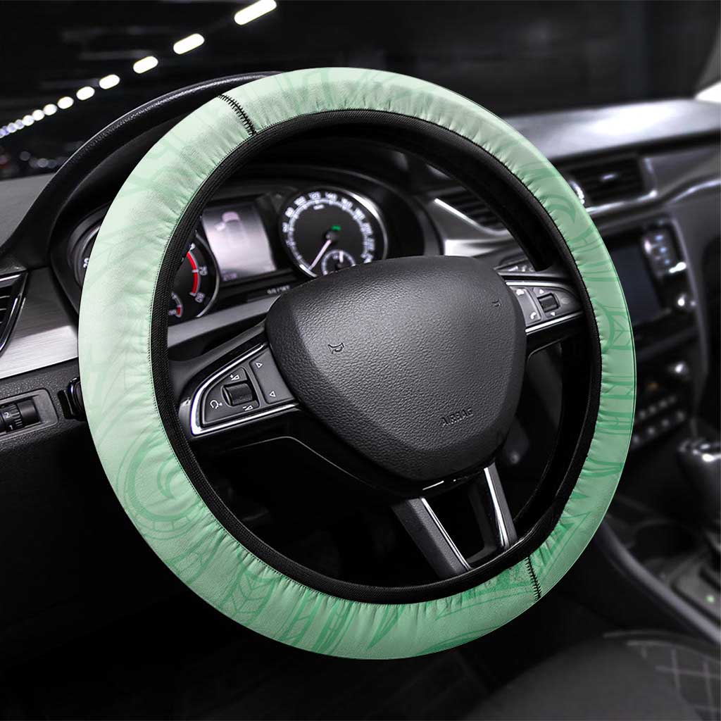 Aotearoa Maori Wahine Steering Wheel Cover Fantail Bird Green Gold Marble LT05 Universal Fit Green - Polynesian Pride