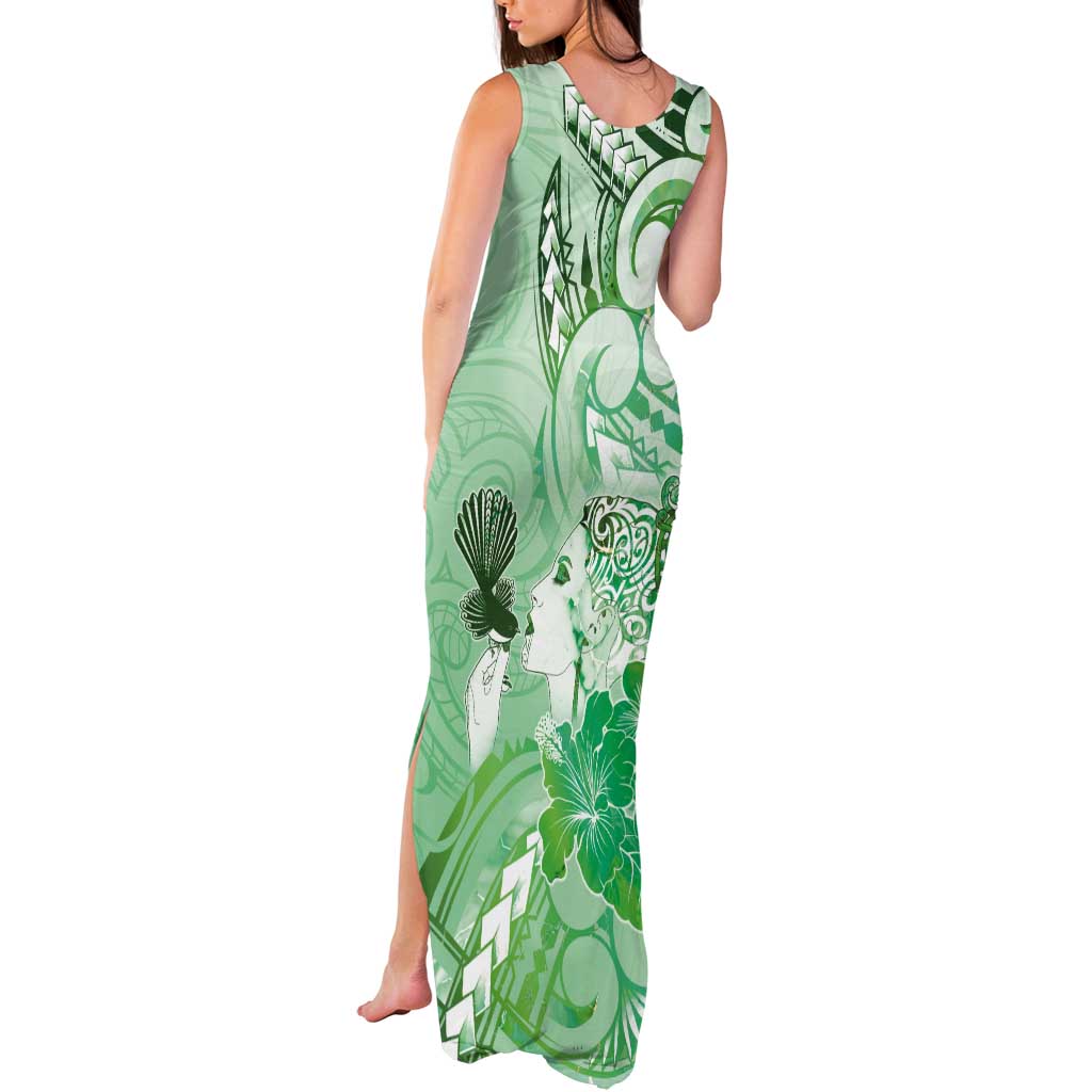 Aotearoa Maori Wahine Tank Maxi Dress Fantail Bird Green Gold Marble LT05 - Polynesian Pride