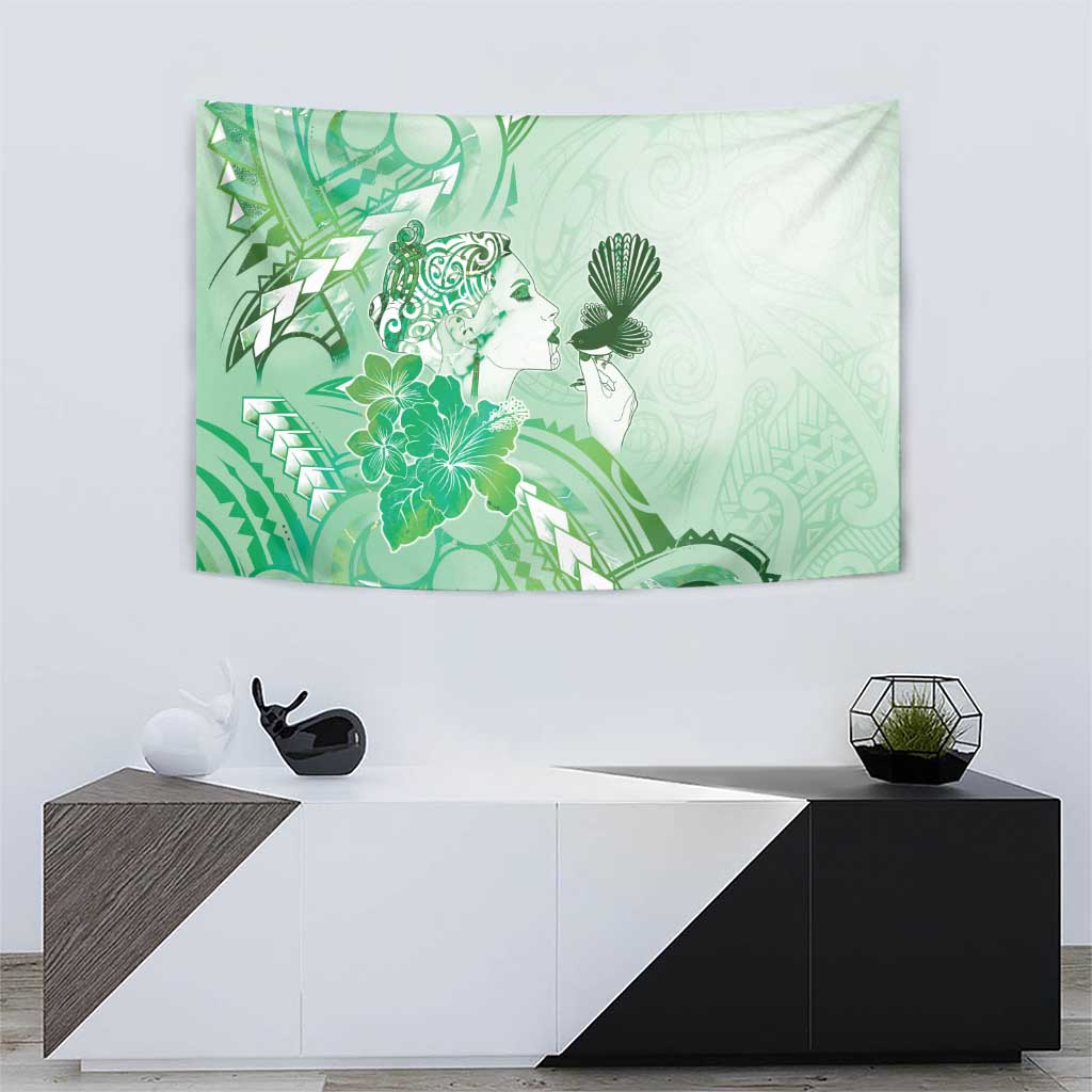 Aotearoa Maori Wahine Tapestry Fantail Bird Green Gold Marble LT05 - Polynesian Pride