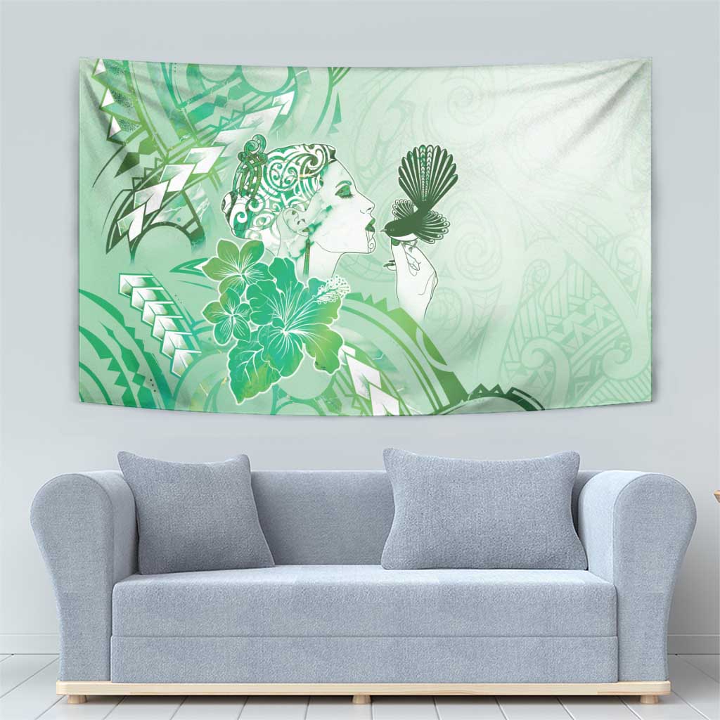 Aotearoa Maori Wahine Tapestry Fantail Bird Green Gold Marble LT05 - Polynesian Pride