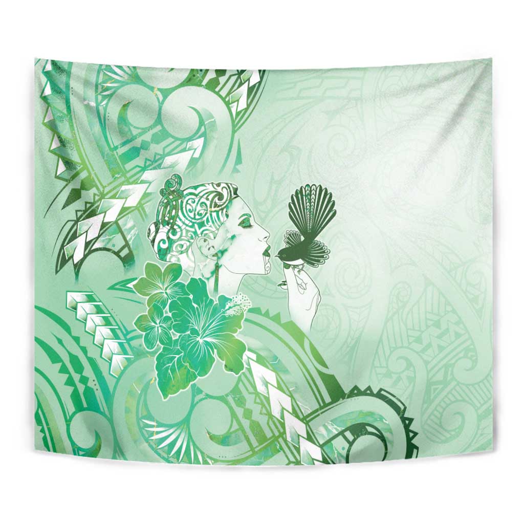Aotearoa Maori Wahine Tapestry Fantail Bird Green Gold Marble LT05 - Polynesian Pride