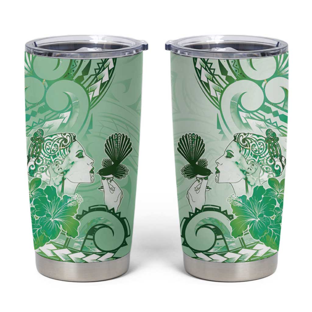 Aotearoa Maori Wahine Tumbler Cup Fantail Bird Green Gold Marble LT05 Green - Polynesian Pride