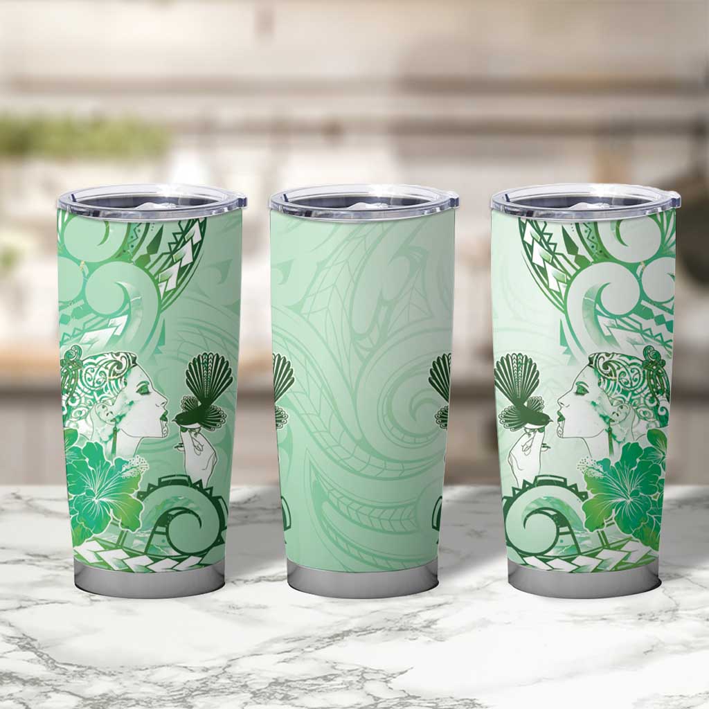 Aotearoa Maori Wahine Tumbler Cup Fantail Bird Green Gold Marble LT05 - Polynesian Pride